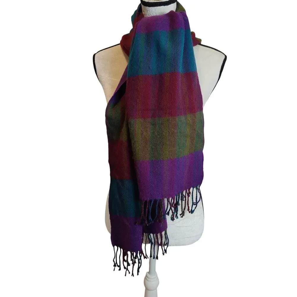 Vintage Oscar de la Renta Studio Multicolor Thick Scarf Shawl Fringe Colorblock